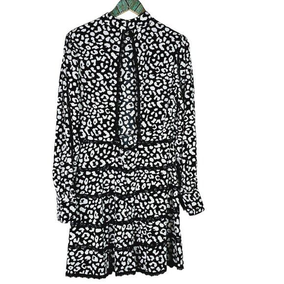 Eilly Bazar Animal Print High Neck Long Sleeve Lace Tiered Open Back Dress, NWT - Picture 4 of 11
